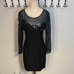 Vintage Black Sequin Long Sleeve mini Dress
